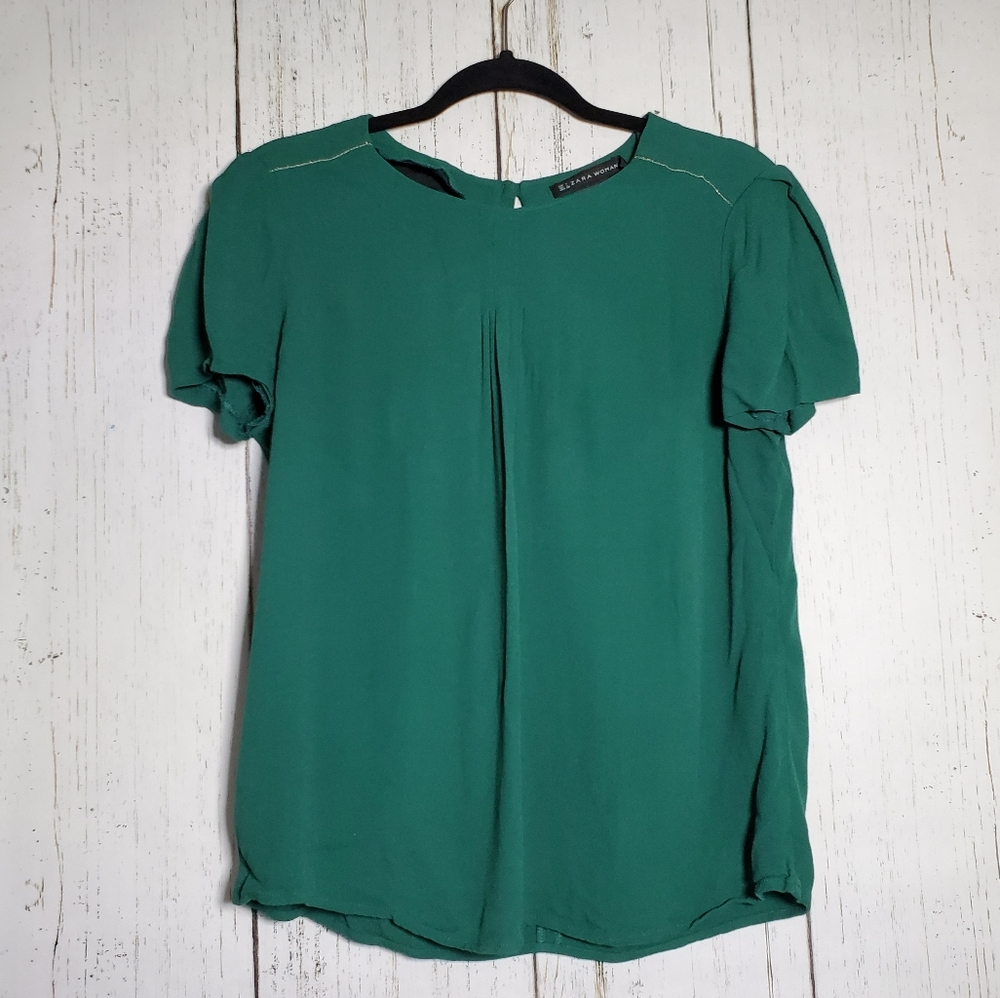 Zara Green Pleated Silver accent Top Keyhole Back